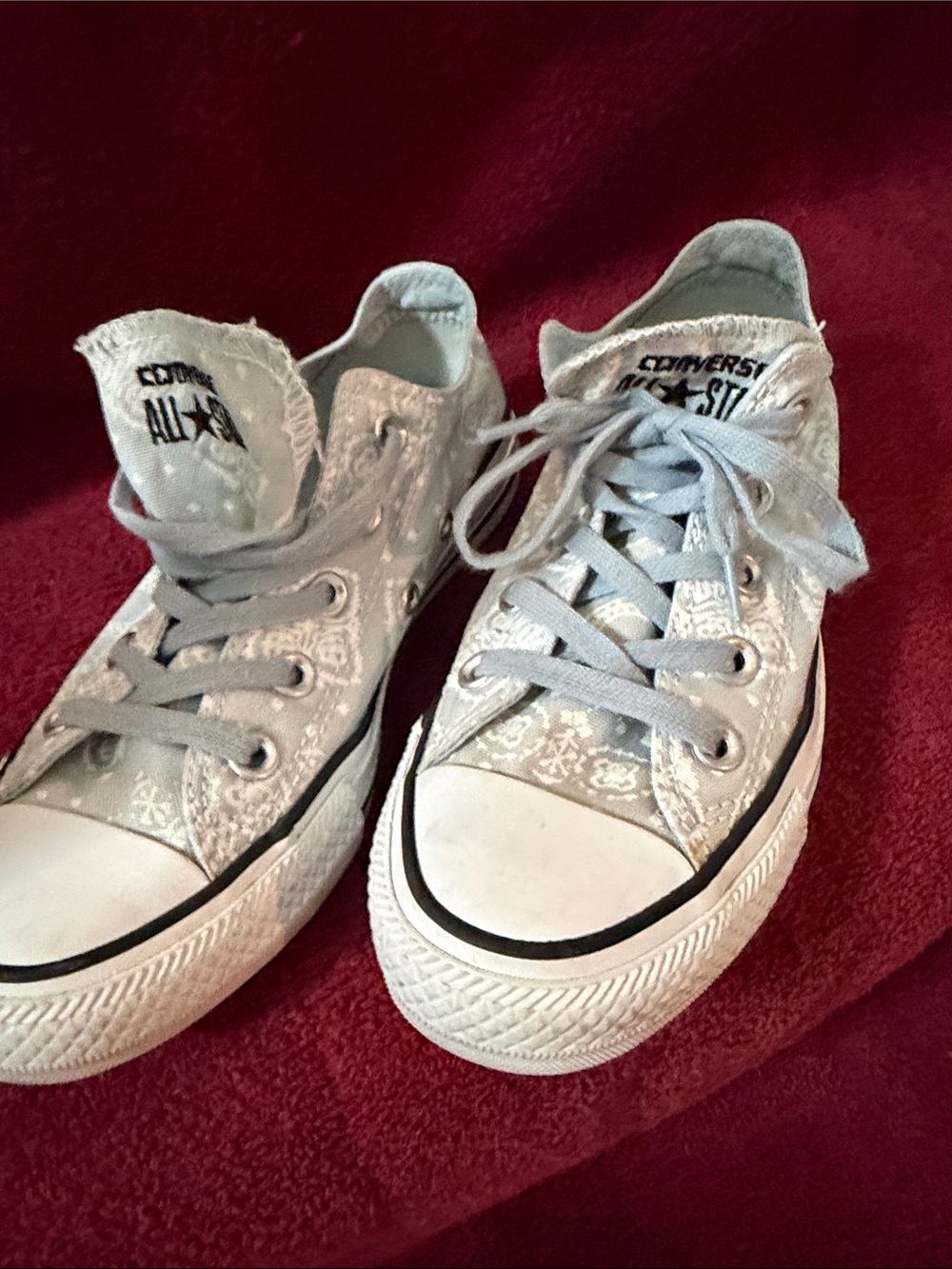 Converse Woman’s Light Gray Low Top Sneakers with Patterned Canvas